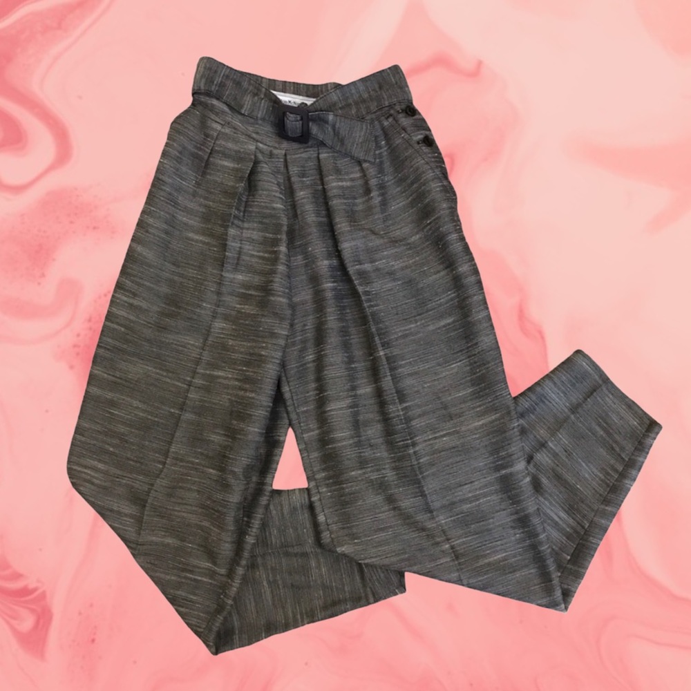 Vintage 1980s Norton McNoughton black white gray pleated 6 0 XS petite pants VTG